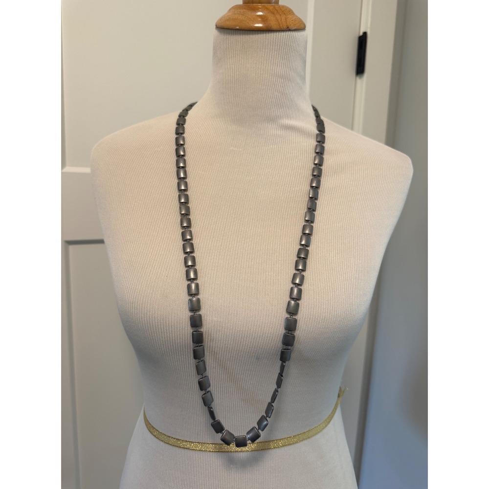 Long Strand Necklace Gunmetal Gray Color‎ Metal Bead Fashion Jewelry